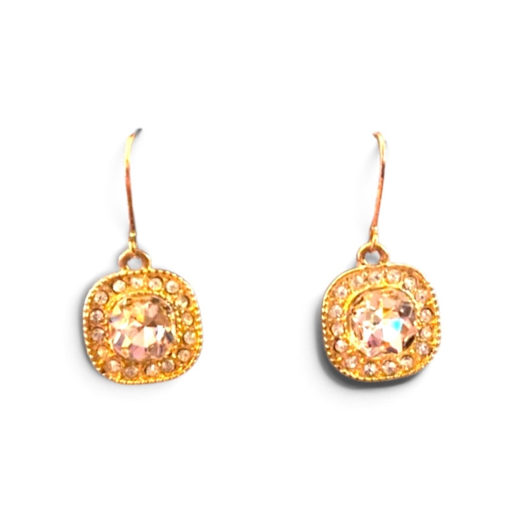 Monet Drop Earrings Womens 0.5"X0.5" Gold Pink Crystal Rhinestone Halo Leverback
